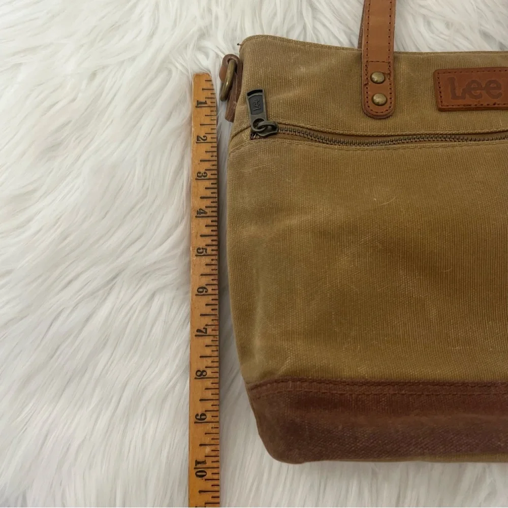 Lee Montana X Denim Waxed Canvas Tan Tote Bag Water Resistant Leather Trim